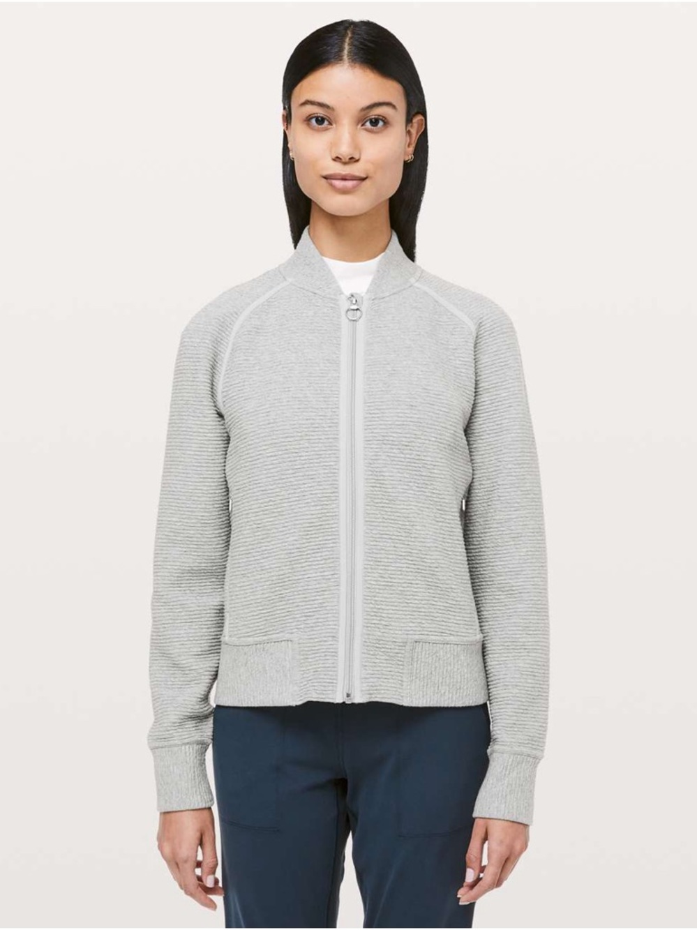 lululemon athletica Light Gray Ribbed Zip Bomber Jacket